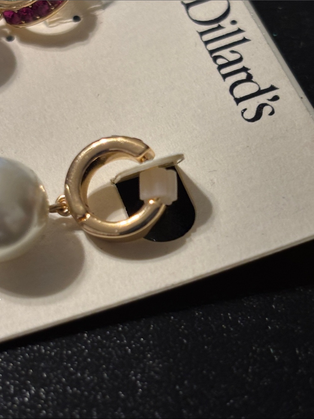 Gold-Tone Pink Crystal Hoop Pearl Drop‎ Earrings Dangle Drop - Picture 11 of 11